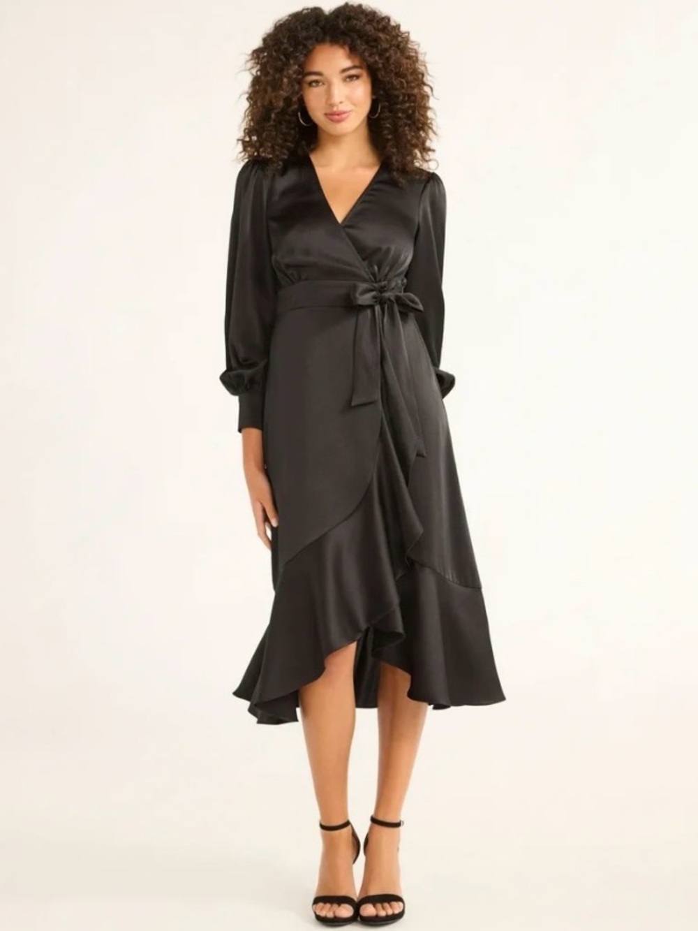 Sofia Jeans Women's Midi Wrap Ruffle Dress, Mid Calf Length
